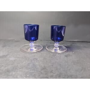 Cambridge Glass Footed Cigarette Urns,‎ Set of 2, Cobalt Sapphire Blue, Vintage